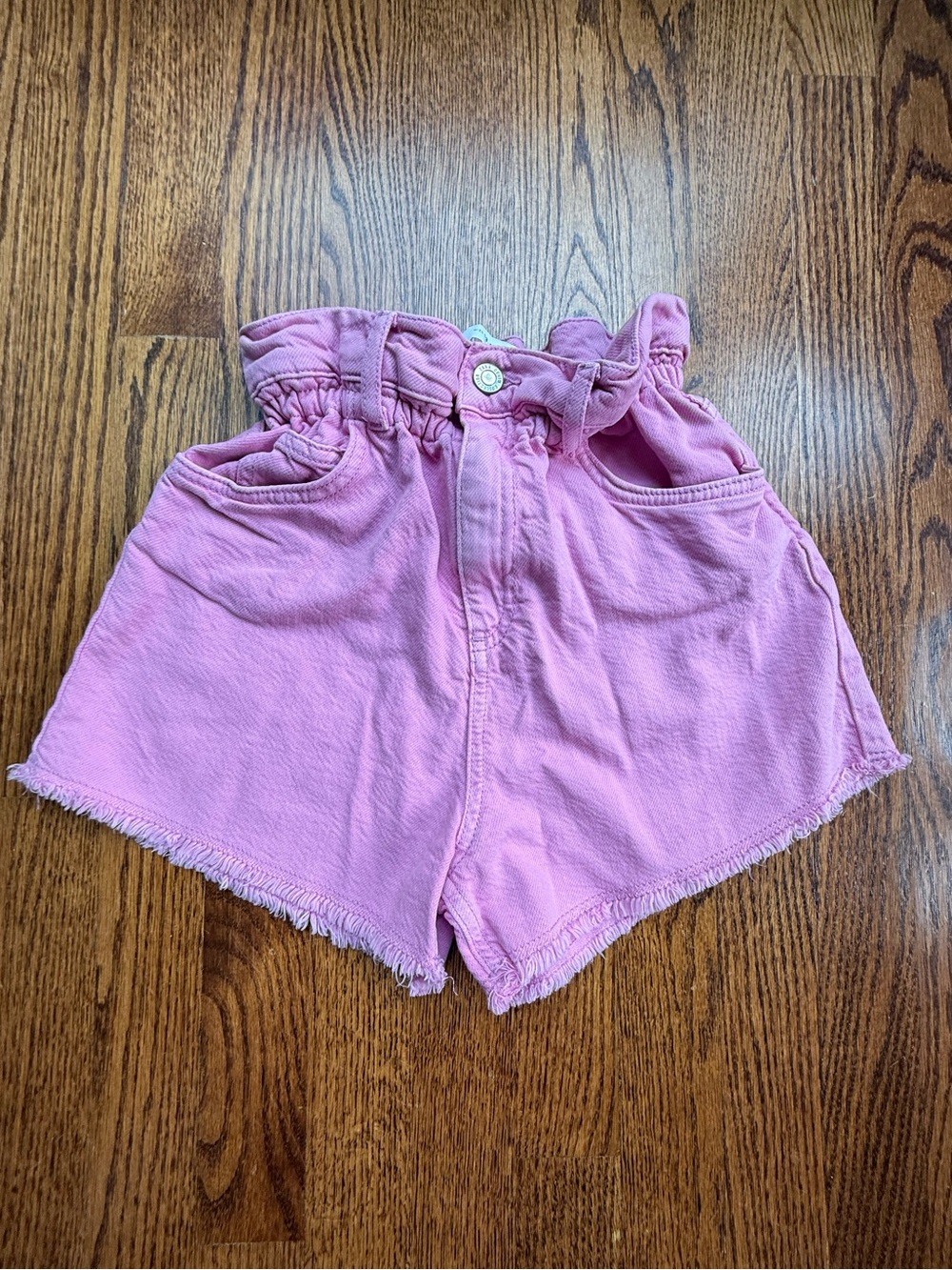 Zara Pink Paperbag Waist Denim Shorts 13-14 Years